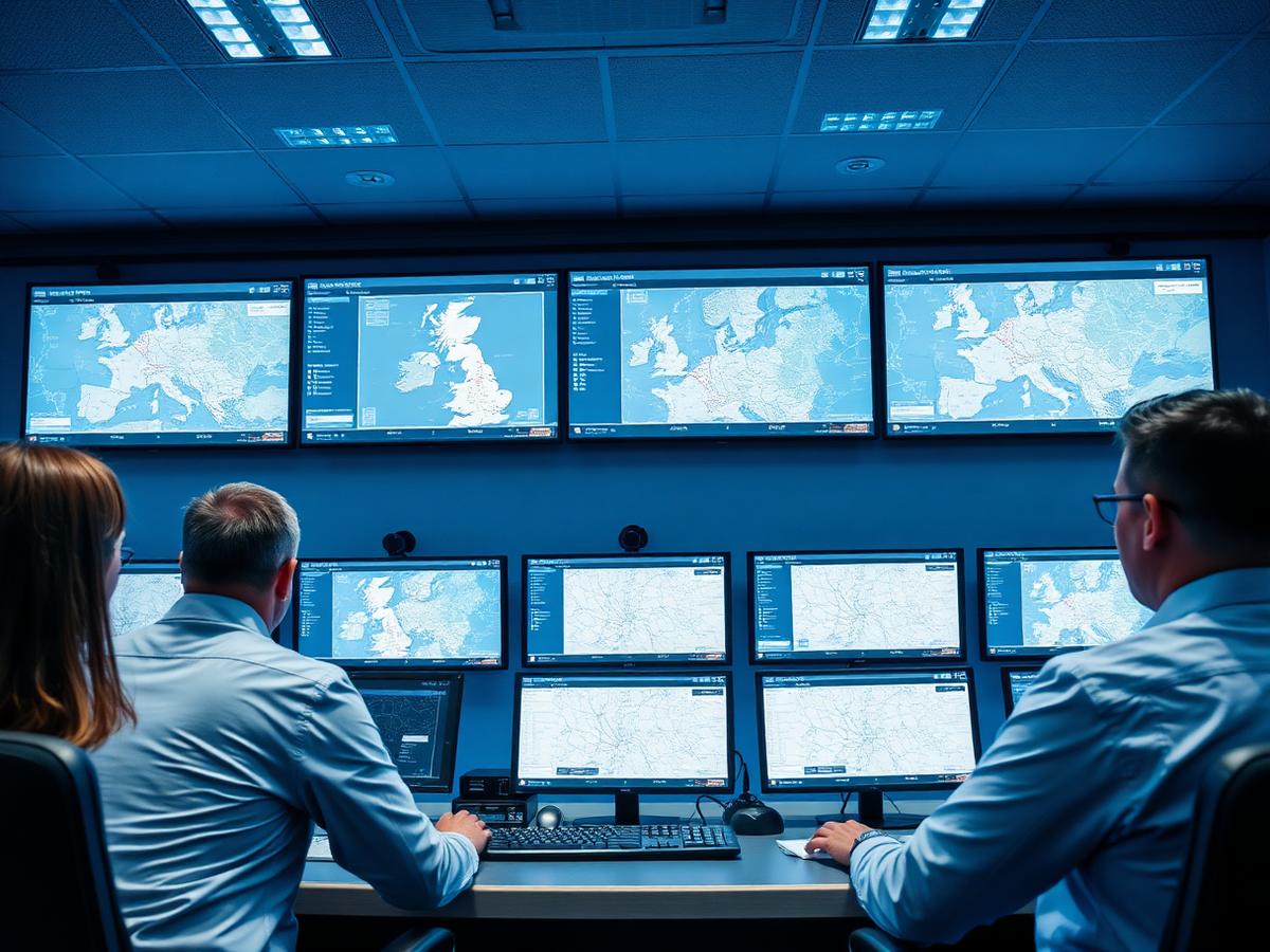 Dispatch team monitoring UK delivery tracking in a control room